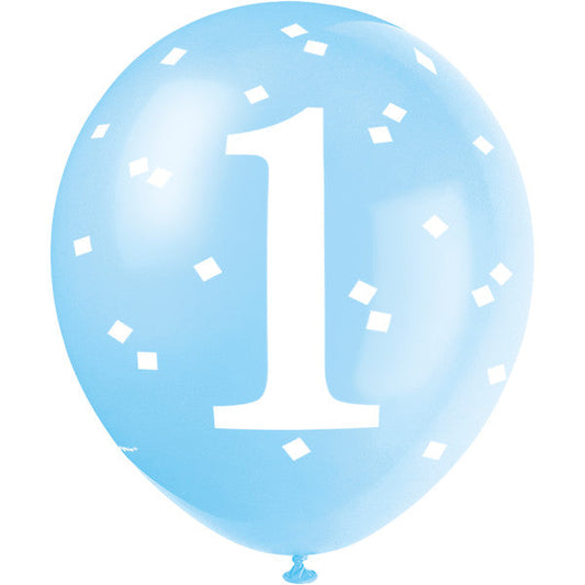 Blue Gingham 1st Birthday 12" Latex Balloons, 5ct