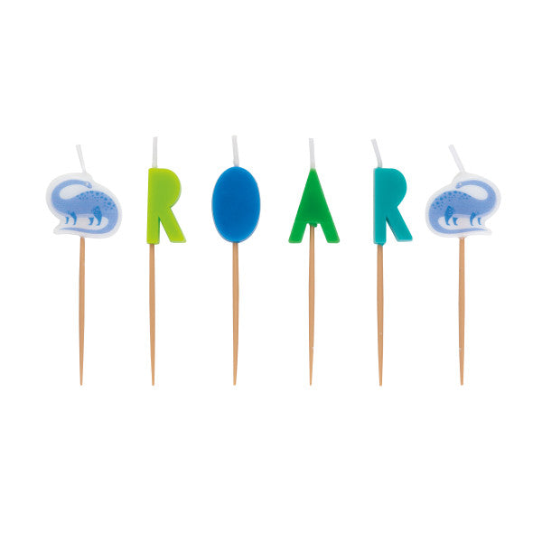Blue & Green Dinosaur Pick Birthday Candles, 6ct