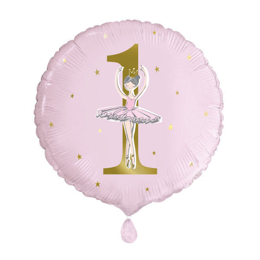 Ballerina Pink & Gold 1st Birthday Round Foil Balloon 18",  Bulk