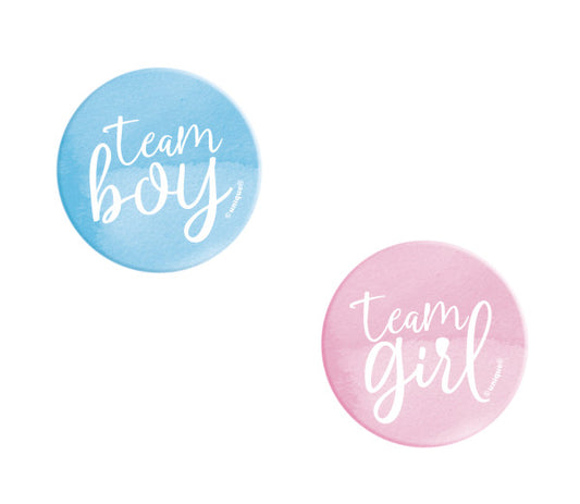 Gender Reveal Buttons, Team Boy or Team Girl 10ct