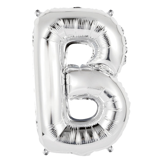 Silver Letter B Shaped Foil Balloon 14", Packaged