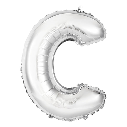 Silver Letter C Shaped Foil Balloon 14", Packaged