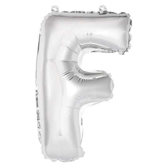 Silver Letter F Shaped Foil Balloon 14", Packaged