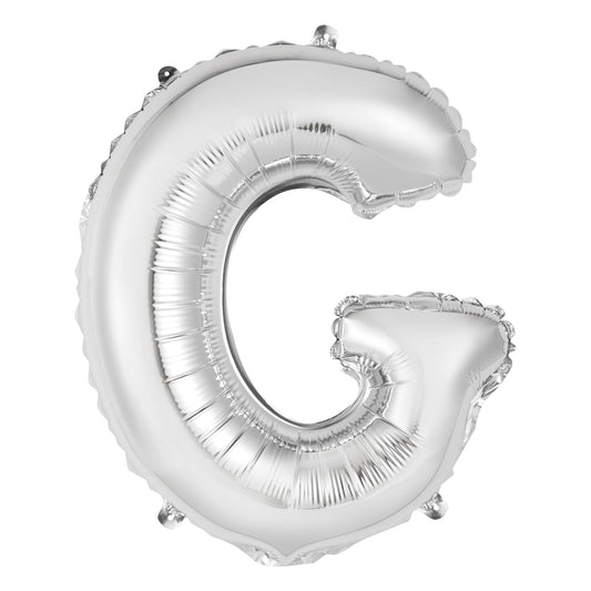 Silver Letter G Shaped Foil Balloon 14", Packaged