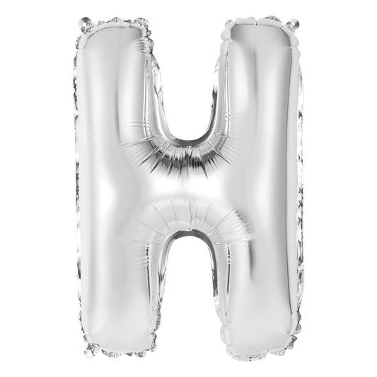 Silver Letter H Shaped Foil Balloon 14", Packaged