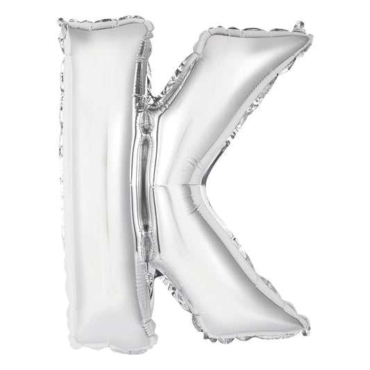 Silver Letter K Shaped Foil Balloon 14", Packaged
