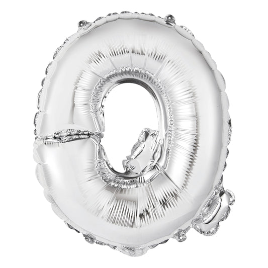 Silver Letter Q Shaped Foil Balloon 14", Packaged