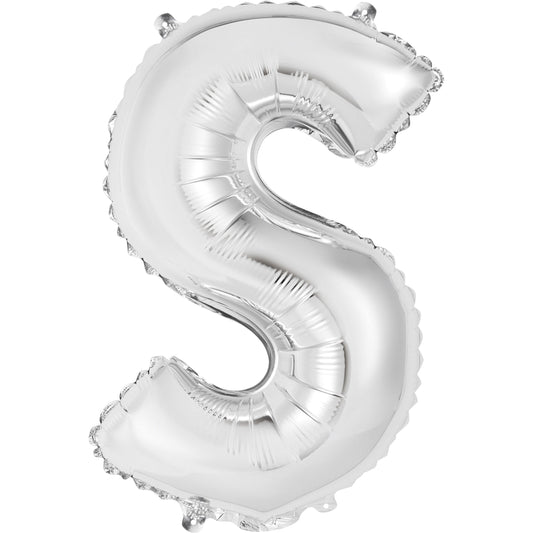 Silver Letter S Shaped Foil Balloon 14", Packaged