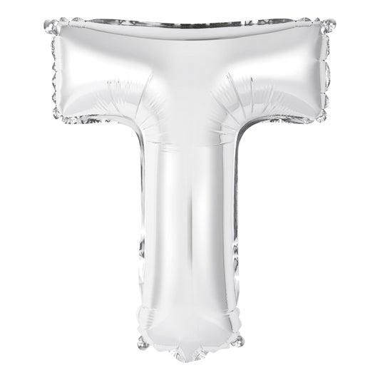 Silver Letter T Shaped Foil Balloon 14", Packaged