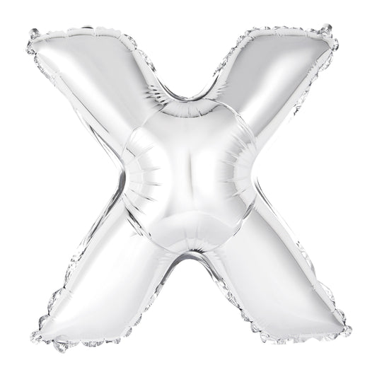 Silver Letter X Shaped Foil Balloon 14", Packaged