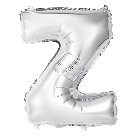 Silver Letter Z Shaped Foil Balloon 14", Packaged