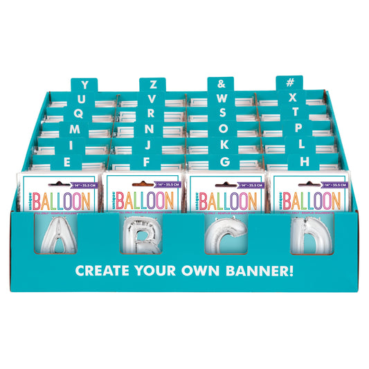 Silver Letter Foil Balloon Pre-Packed CDU Display, 168pc