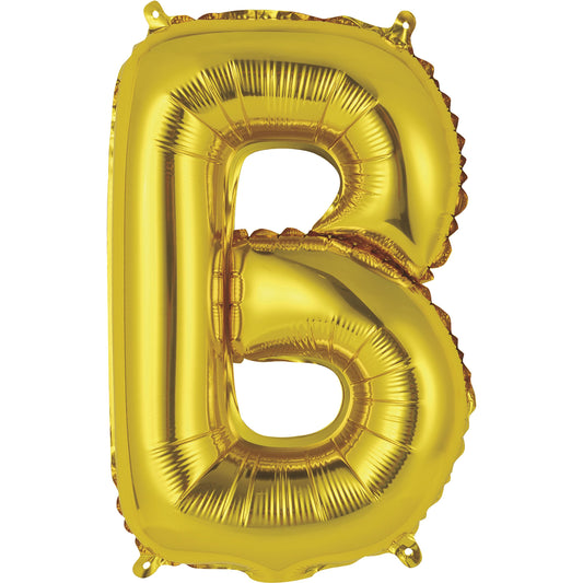 Gold Letter B Shaped Foil Balloon 14", Packaged