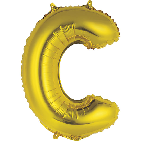 Gold Letter C Shaped Foil Balloon 14", Packaged