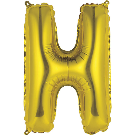 Gold Letter H Shaped Foil Balloon 14", Packaged