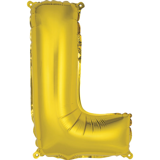 Gold Letter L Shaped Foil Balloon 14", Packaged