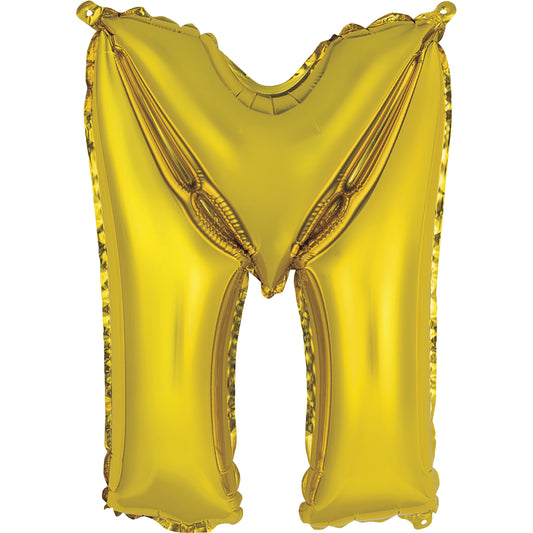 Gold Letter M Shaped Foil Balloon 14", Packaged