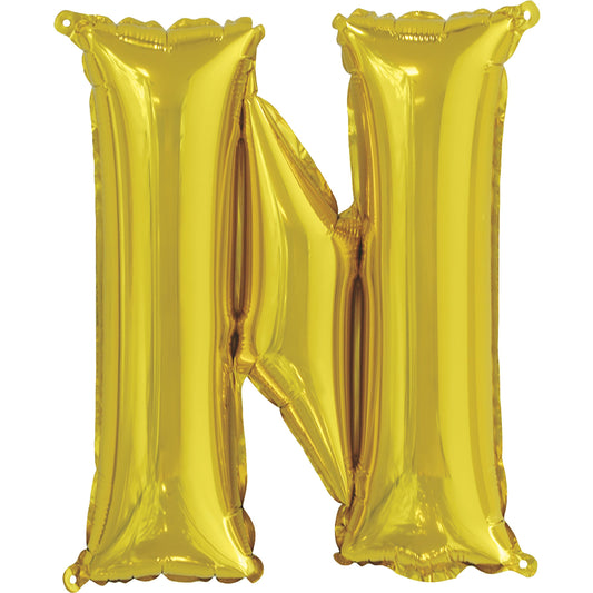 Gold Letter N Shaped Foil Balloon 14", Packaged