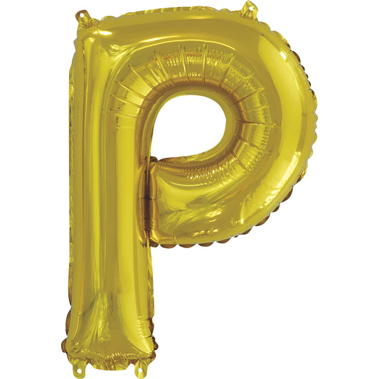 Gold Letter P Shaped Foil Balloon 14", Packaged
