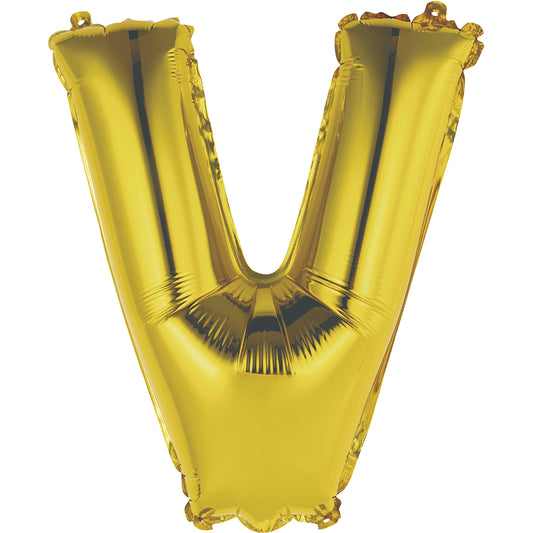 Gold Letter V Shaped Foil Balloon 14", Packaged