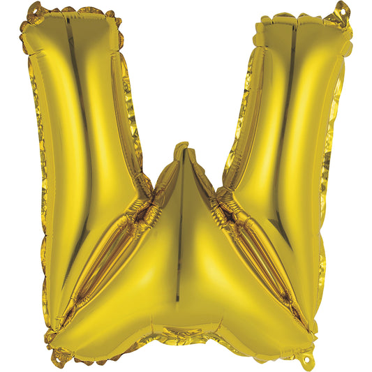 Gold Letter W Shaped Foil Balloon 14", Packaged