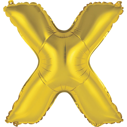 Gold Letter X Shaped Foil Balloon 14", Packaged