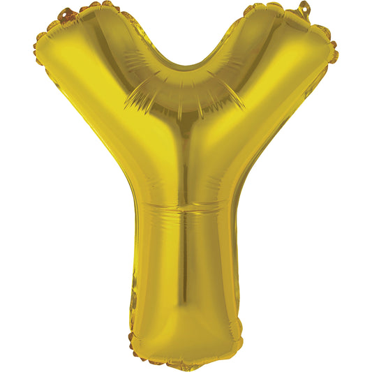 Gold Letter Y Shaped Foil Balloon 14", Packaged