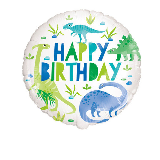 Blue & Green Dinosaur Round Foil Balloon 18", Package