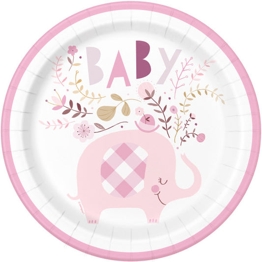 Pink Floral Elephant Round 9" Dinner Plates, 8ct