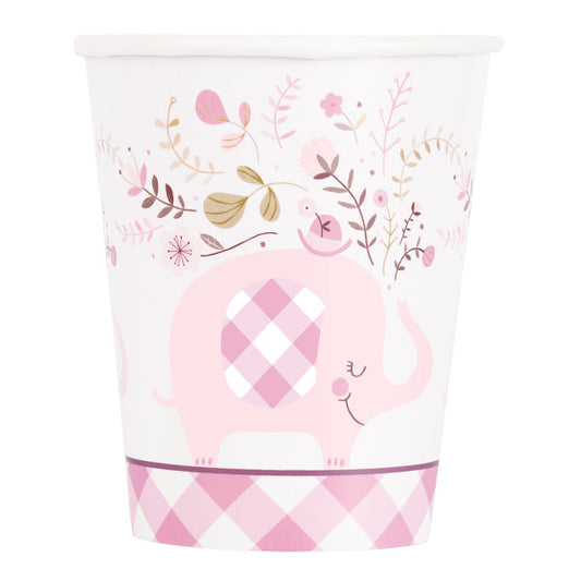 Pink Floral Elephant 9oz Paper Cups, 8ct