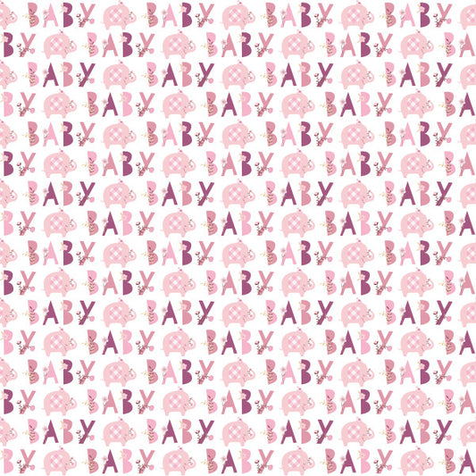 Pink Floral Elephant Gift Wrap 30"x 5ft