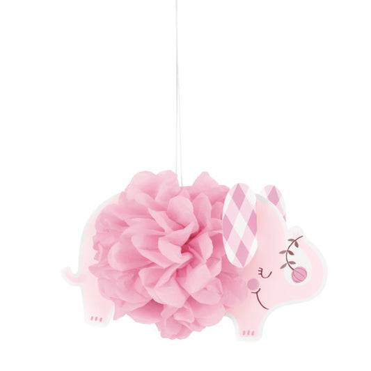 Pink Floral Elephant 9" Hanging Tissue Pom Pom Decorations, 3ct