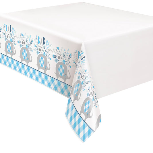 Blue Floral Elephant Plastic Table Cover, 54"x84"