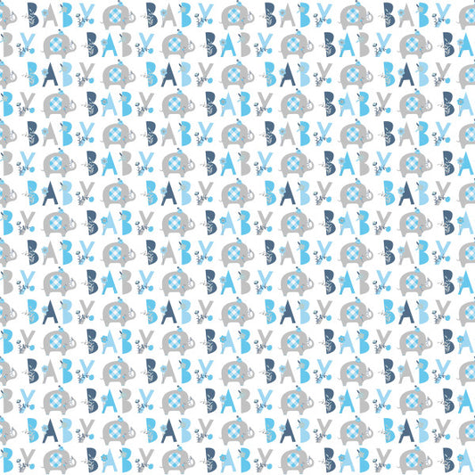 Blue Floral Elephant Gift Wrap 30"x 5ft