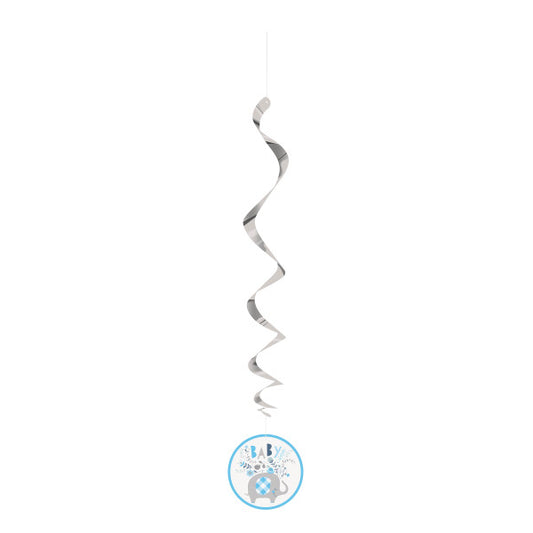 Blue Floral Elephant Hanging Swirl Decorations, 26", 3ct