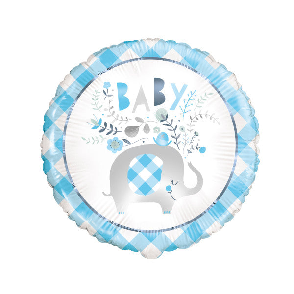 Blue Floral Elephant Round Foil Balloon 18", Package