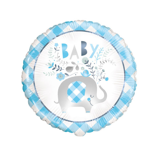 Blue Floral Elephant Round Foil Balloon 18", Package
