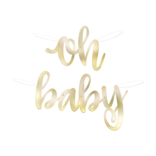 Oh Baby Gold Baby Shower "Oh Baby" Gold Foil Script Banner, 4 ft