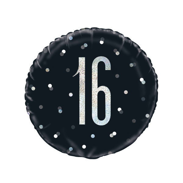 18" Glitz Black & Silver Round Foil Balloon Packaged 16