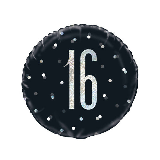 18" Glitz Black & Silver Round Foil Balloon Packaged 16