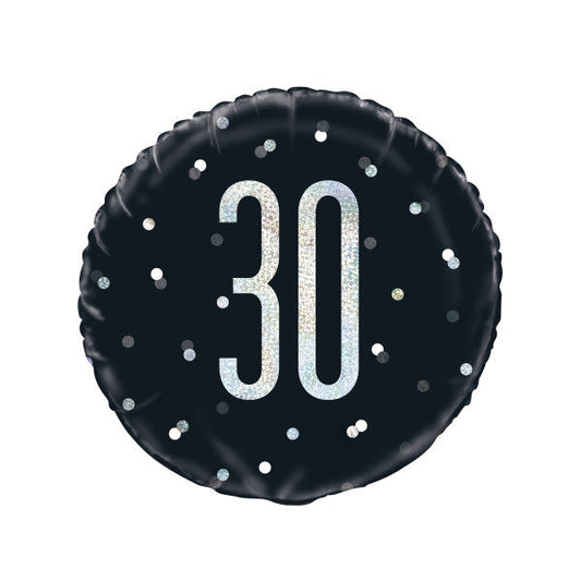 18" Glitz Black & Silver Round Foil Balloon Packaged 30