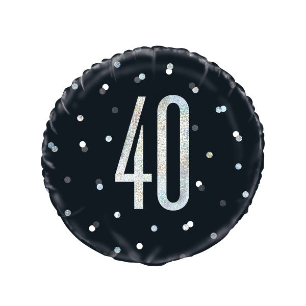 18" Glitz Black & Silver Round Foil Balloon Packaged 40