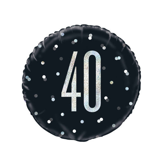 18" Glitz Black & Silver Round Foil Balloon Packaged 40