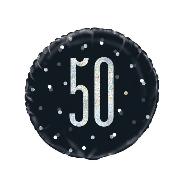 18" Glitz Black & Silver Round Foil Balloon Packaged 50