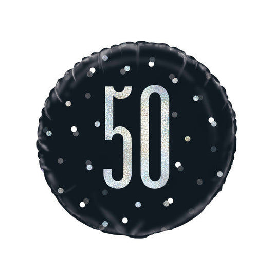18" Glitz Black & Silver Round Foil Balloon Packaged 50
