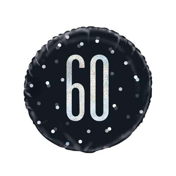 18" Glitz Black & Silver Round Foil Balloon Packaged 60