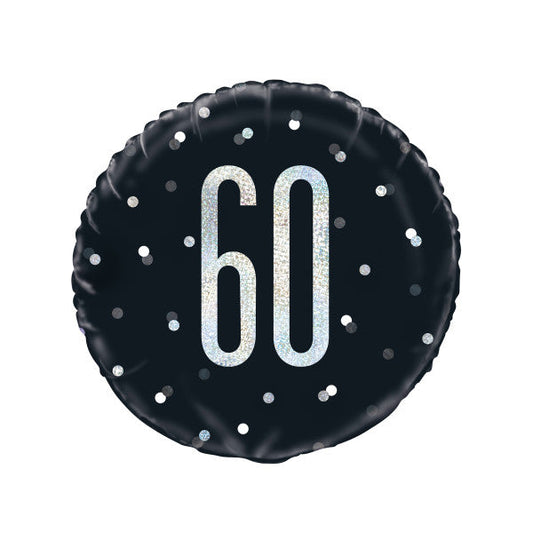 18" Glitz Black & Silver Round Foil Balloon Packaged 60