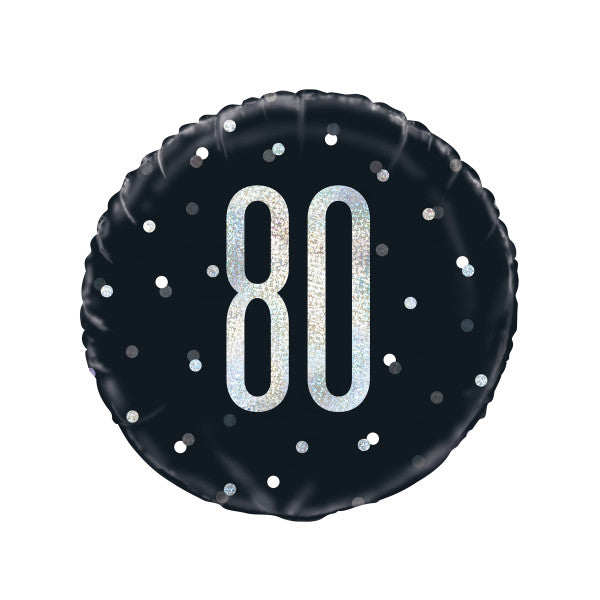 18" Glitz Black & Silver Round Foil Balloon Packaged 80