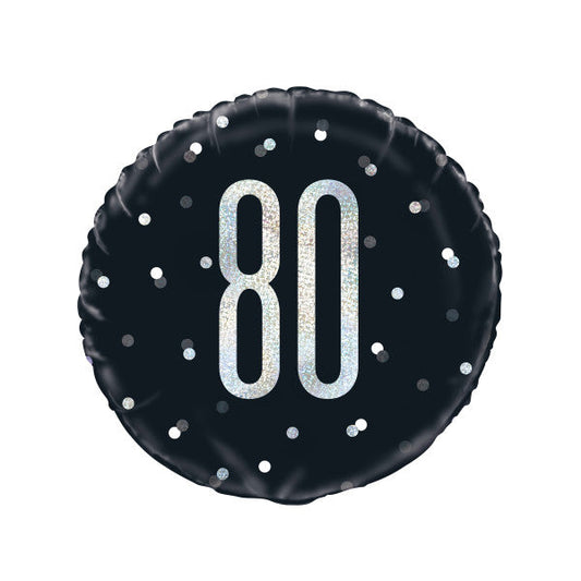 18" Glitz Black & Silver Round Foil Balloon Packaged 80