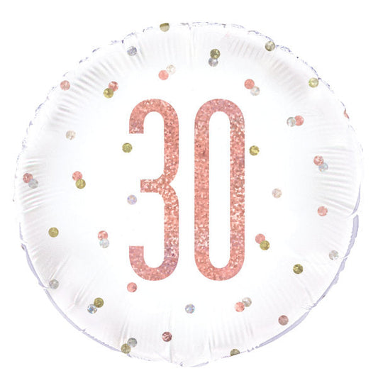 Birthday Rose Gold Glitz Number 30 Round Foil Balloon 18", Packaged